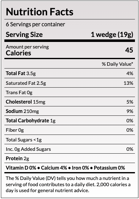 Nutrition Facts
About 32 Servings per container
Serving Size
1 Tbsp (14g)
Amount per serving
Calories
100
% Daily Value*
Total Fat 11g	15%
Saturated Fat 7g	36%
Trans Fat 0g	
Cholesterol 30mg	10%
Sodium 90mg	4%
Total Carbohydrate 0g	
Protein 0g	
Not a significant source of Dietary Fiber, Total Sugars, Added Sugars, Vitamin D, Calcium, Iron and Potassium.
The % Daily Value (DV) tells you how much a nutrient in a serving of food contributes to a daily diet. 2,000 calories a day is used for general nutrient advice.